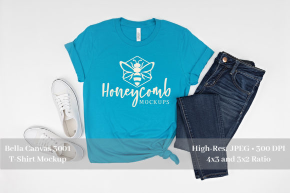 Aqua 3001 Mockup T-Shirt Flat Lay