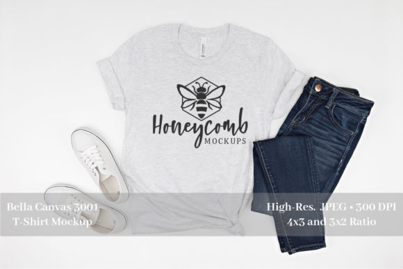 Ash Bella Canvas 3001 Flat Lay Mockup