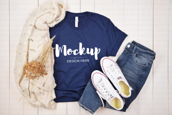 Casual Navy T-Shirt Mockup for Graphics and T-Shirts