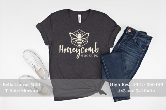 Dark Grey Heather 3001 Flat Lay Mockup: Graphics for T-Shirts