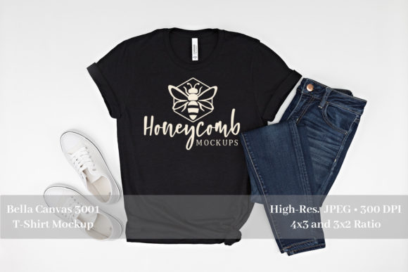 Heather Black 3001 Flat Lay Mockup: Graphics for T-Shirts