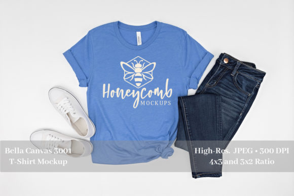 Heather Columbia Blue 3001 Shirt Mockup: Graphics for T-Shirts