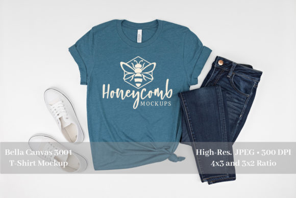 Heather Deep Teal 3001 Flatlay Mockup