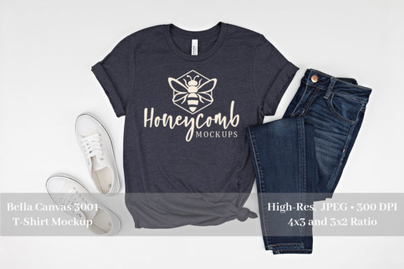 Heather Midnight Navy 3001 Mockup: Graphics for T-Shirts