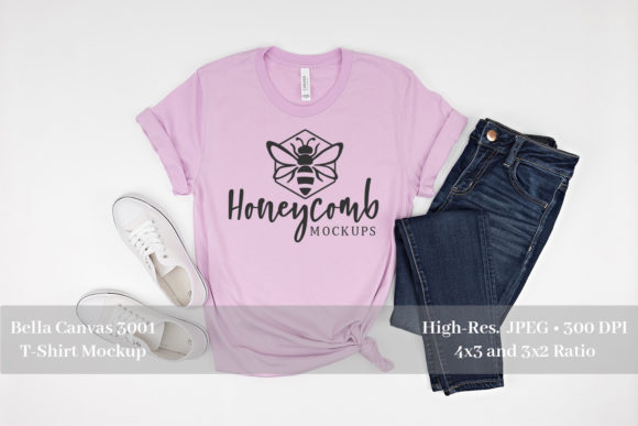 Lilac 3001 Flat Lay T-Shirt Mockup