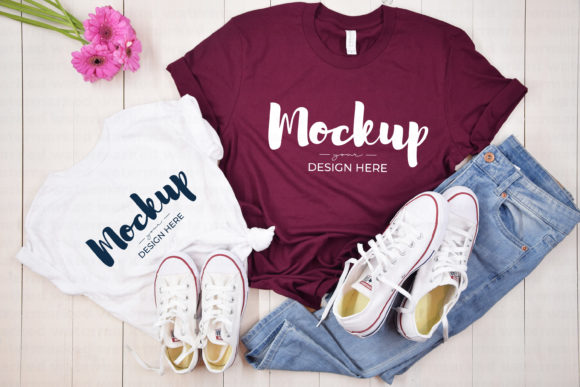 Maroon Mother Daughter T-Shirt Mockup