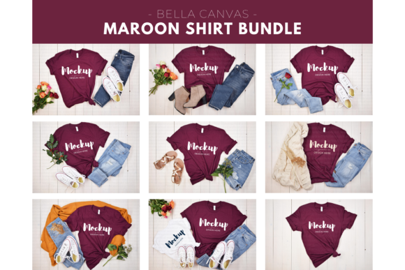 Maroon T-Shirt Mockup Bundle