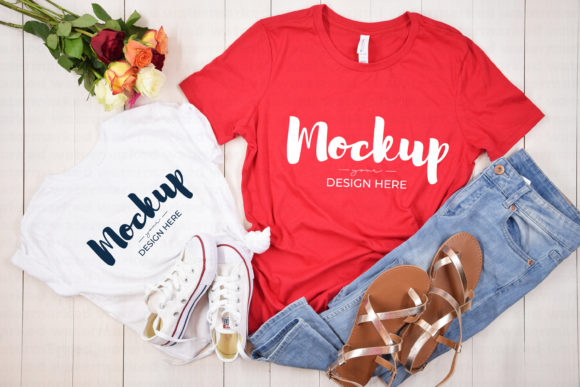 Mother and Daughter Red T-Shirt Mockup