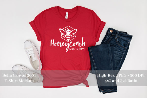 Red 3001 Flat Lay T-Shirt Mockup