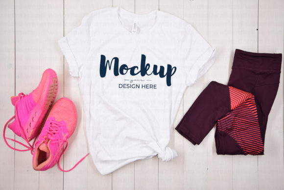 White Fitness Shirt Mockup, Bella Canvas