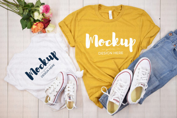 Yellow Mom and Daughter Tshirt Mockup